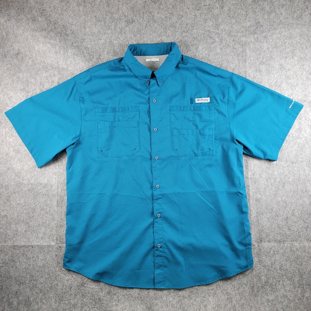 Columbia PFG Tamiami II Blue Fishing Hiking Short Sleeve Shirt Mens Size XL